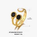 Gold plated stainless steel open ring with black and white enamel geometric drops - Adjustable Open / Gold Round Style