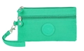 Neon green nylon mobile phone bag with double zippers and a detachable wristlet strap - Emerald