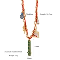 Detail view of colorful charms on stainless steel necklace with 38+5cm length and dimensions - Red Necklace (Style 3)