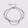 Silver double-layer chain bracelet with sparkling rectangular rhinestones and lobster clasp - Steel