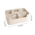 Portable beige plastic organizer bin with handle and 4 divided sections for desk storage - White (With Notch) 5-Grid