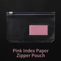 A6 size transparent PVC 6-hole binder zipper pouch with a pink insert label card - A6 Zipper Bag with Pink Label Paper