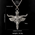 Gotische Stierkopf-Halskette mit Pentagramm-Anhänger an einer langen Edelstahlkette - 70cm Stahlkette / Silber