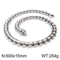 Men's punk titanium steel dragon bone chain necklace with detailed dragon head clasp - 60CM / Steel Dragon Scale Necklace (KN202159-KJX) / Steel