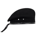 Classic black wool beret with leather trim and metal eyelets for autumn fashion - L / Black