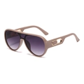 Occhiali da sole aviator oversize con montatura nude, lenti sfumate viola e dettagli oro - Montatura Cachi Lenti Grigie Sfumate
