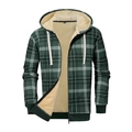 Herren-Kapuzenjacke mit grünem Karomuster, warmem Fleece-Futter und Reißverschluss - S / Grün