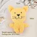 Yellow corduroy cat plush toy with squeaky sound feature for pets, size 18cm tall - Yellow Tiger