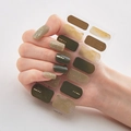 Olive green and beige 3D gold laser nail stickers with glitter and metallic lines - Olive Green Beige Gold Glitter Metal Line Style (DQ3-072)