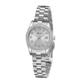 Silver stainless steel ladies watch with crystal bezel and date display on metal link band - Silver