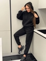 Women's black two-piece fleece hoodie and drawstring sweatpants loungewear set - Black