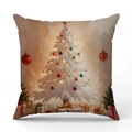 Christmas cushion cover featuring festive white snow tree and colorful gift boxes print - Christmas Tree