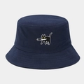 Detail of navy blue canvas bucket hat featuring a funny black cat embroidery on the front - M (56-58cm) / Navy Blue