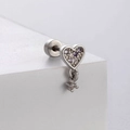 Silver heart stud earring with purple zircon and cross charm on geometric background - Heart with Cross Style (A76-3# Single)