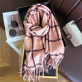 Pink checkered cashmere-feel scarf detail with tassels and stylish lifestyle props - Pink Plaid Type 2 (WT154-2)