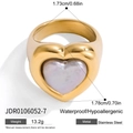Anillo de corazón en acero inoxidable chapado en oro con incrustación blanca y resistente - Corazón Grande de Perla Sintética (JDR0106052-7)