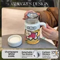 Champagne white 850ml glass tea cup with handle, stainless steel infuser and dog pattern - White 800ml (Low Filter) + Dog Sticker