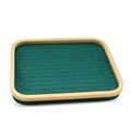 Bamboo jewelry tray with dark green velvet slots for rings and stud earrings - 164 Holes Ring Tray / Green