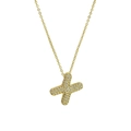Gold plated puffy bubble necklace featuring a 18k brass X-shape pendant with white zircon - Letter X Necklace