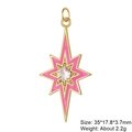Golden octagonal star charm with pink enamel inlay and sparkling zircon stone detail - Copper Pendant 10 (Pink Octagram)