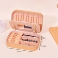 Portable double-layer jewelry storage box in apricot faux leather with dimensions - Medium Zipper Mirror Style / Beige