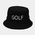 Dettaglio del ricamo bianco GOLF su un cappello a secchiello in twill di cotone nero - M(56-58cm) / Nero