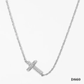 Silver cross necklace variant with horizontal pavé zircon cross and tiny heart detail - Silver Sideways Cross Style (PD860)