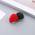 Barrettes de Noël avec boules de laine pailletées rouges et vertes sur métal - Pompon