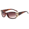 Occhiali da sole rettangolari tartarugati da donna con decoro a farfalla dorata - Montatura Leopardata Lenti Marroni Sfumate