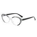 Cat eye blue light glasses with checkerboard frames and transparent lens in 45-degree view - Transparent Black