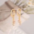Macro detail of golden seahorse drop earrings featuring pink and clear cubic zirconia stones - Seahorse Style (8# Seahorse)