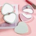 Specchio per il trucco portatile a doppia faccia a forma di cuore, rosa pastello e verde - Verde