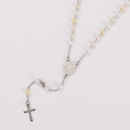 Silver rosary necklace with multicolor pearls, Virgin Mary medal and cross pendant - Steel Mixed Color 2