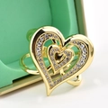 Golden double heart ring buckle with crystal diamonds on mint jewelry box - Nested Heart Rhinestone