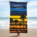 Microfiber beach towel with Summer Sunset print and coconut tree silhouette design - B6-Summer Sunset Palm