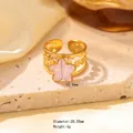 Gold plated stainless steel star ring with pink stone and hollow flower details - Adjustable Open / JOM25021-Gold Pink Flower Double Band
