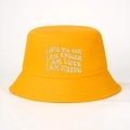 Bright yellow canvas bucket hat with white I LOVE MY BODY embroidery in a minimalist style - One Size / Yellow