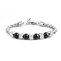 Men's Tiger Eye beaded bracelet with adjustable stainless steel chain and black stone beads - 8mm Bead Diameter / Shiny Black Agate Adjustable