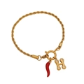 Golden twisted chain bracelet with red pepper charm and crystal inlaid letter H pendant - Letter H