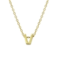 Macro shot of gold V-shaped letter pendant on a delicate sterling silver link chain - Letter V / Gold