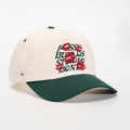 Street style baseball cap with red lips embroidery and cream green color blocking - Cream/Dark Green