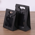 Black paper gift bags with clear window and ribbon bow in a set of two sizes - Black
