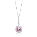 925 sterling silver necklace with square pink gemstone and white cubic zirconia halo - 925 Silver / Pink Zirconia Necklace