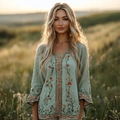 S Mint Green Retro Embroidery