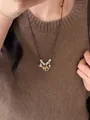 Détail du collier cheval en bois avec étoiles sur corde brune sur un pull en maille - Collier-Argent-Café
