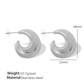 Polished silver stainless steel C-shaped hoop earrings with 28mm diameter dimensions - Medium Silver (EH230银色耳环)