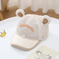 Toddler beige mesh baseball cap with cute bear ears and beautiful letter embroidery - 48-52cm / Beige Floral Lace Style