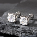 Macro view of 6mm cubic zirconia stud earrings with six-prong setting on grey stone - 6mm / Silver