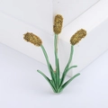 Elegant gold and green plant brooch with three enamel leaves on white background - Yellow (MM-BR-1377)