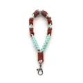 Handmade woven cotton wrist strap keychain in brown and light blue with silver clasp - Wristband Style / Silver Keychain / Khaki
